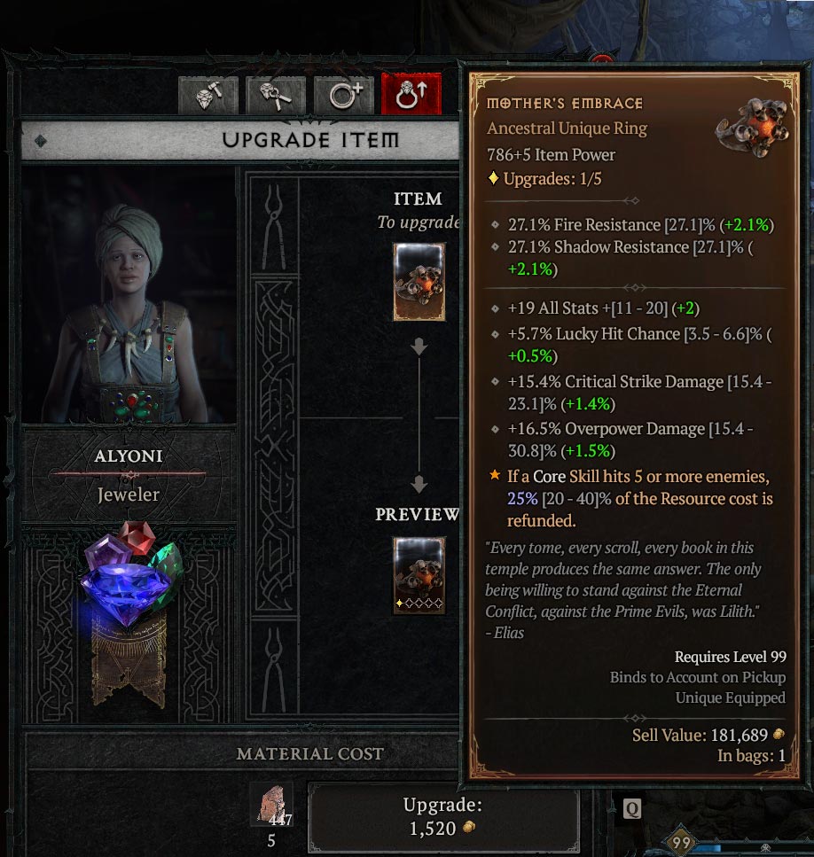 unique item upgrade at jeweler